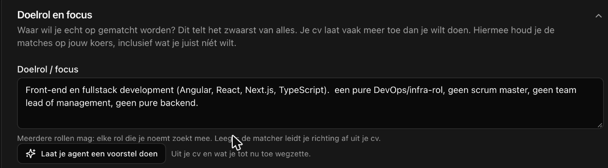 Het doelrolveld met de knop voor een voorstel