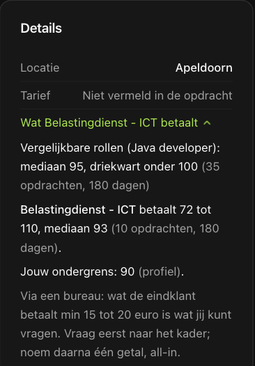 De tariefkaart bij een match in NooitSlapen